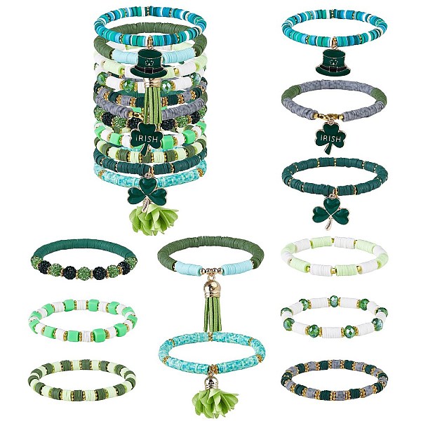 PandaHall 11Pcs 11 Style Alloy Enamel Clover & Cloth Flower Tassel Charm Stretch Bracelets Set, Polymer Clay Heishi Surfer Bracelets, Preppy..., Green
PandaHall 11Pcs 11 Style Alloy Enamel Clover & Cloth Flower Tassel Charm Stretch Bracelets Set, Polymer Clay Heishi Surfer Bracelets, Preppy..., Green