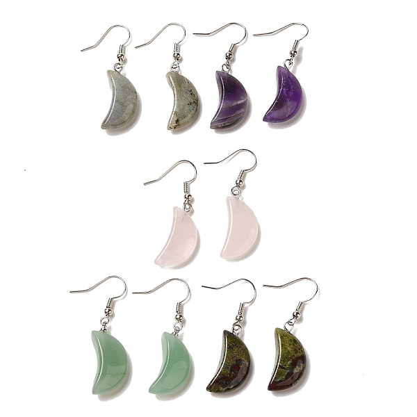 PandaHall Natural Mixed Gemstone Crescent Moon Dangle Earrings, Platinum Brass Earrings, 41.5x12mm Mixed Stone Moon
PandaHall Natural Mixed Gemstone Crescent Moon Dangle Earrings, Platinum Brass Earrings, 41.5x12mm Mixed Stone Moon