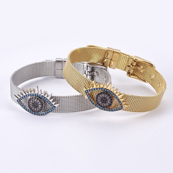 PandaHall Unisex 304 Stainless Steel Watch Band Wristband Bracelets, with Brass Micro Pave Cubic Zirconia Slider Charms, Evil Eye, Mixed...
PandaHall Unisex 304 Stainless Steel Watch Band Wristband Bracelets, with Brass Micro Pave Cubic Zirconia Slider Charms, Evil Eye, Mixed...