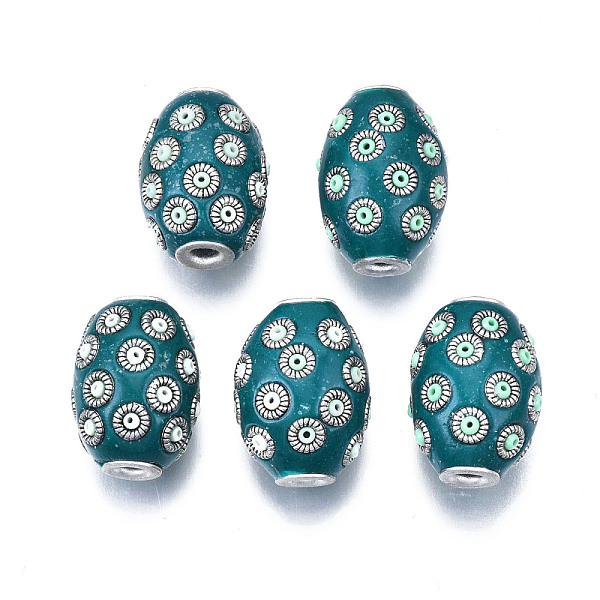 PandaHall Handmade Indonesia Beads, with Alloy Findings, Oval, Antique Silver, Teal, 21~22x15~16mm, Hole: 3mm Polymer Clay Oval Cyan
PandaHall Handmade Indonesia Beads, with Alloy Findings, Oval, Antique Silver, Teal, 21~22x15~16mm, Hole: 3mm Polymer Clay Oval Cyan