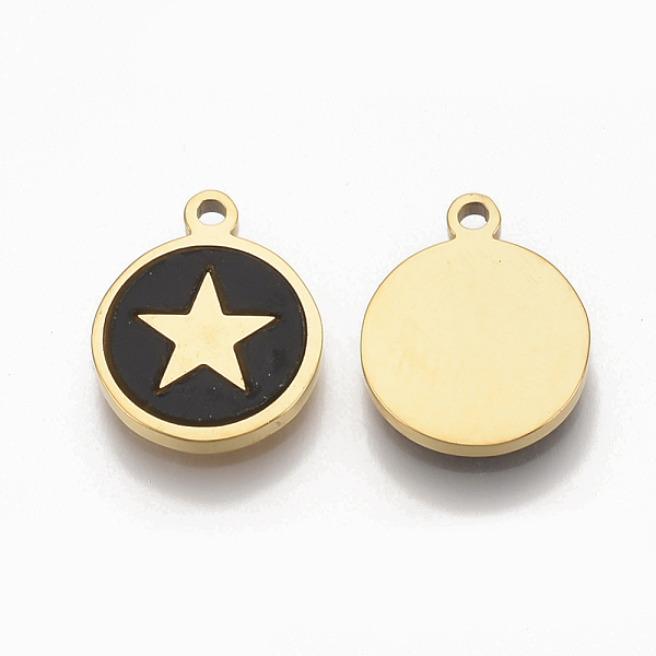 PandaHall 304 Stainless Steel Pentacle Charms, with Black Acrylic, Flat Round with Star, Golden, 12x10x1.5mm, Hole: 1.2mm 304 Stainless...
PandaHall 304 Stainless Steel Pentacle Charms, with Black Acrylic, Flat Round with Star, Golden, 12x10x1.5mm, Hole: 1.2mm 304 Stainless...
