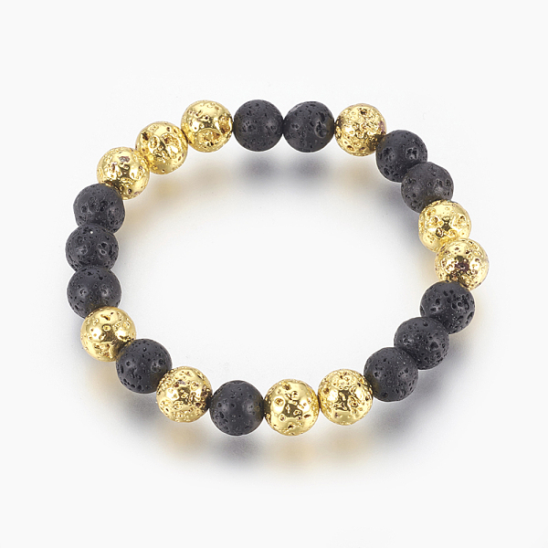 PandaHall Natural Lava Rock Beaded Stretch Bracelet, with Electroplated Lava Rock Beads, Round, Golden Plated, 2-1/8 inch(5.3cm) Lava Rock
PandaHall Natural Lava Rock Beaded Stretch Bracelet, with Electroplated Lava Rock Beads, Round, Golden Plated, 2-1/8 inch(5.3cm) Lava Rock
