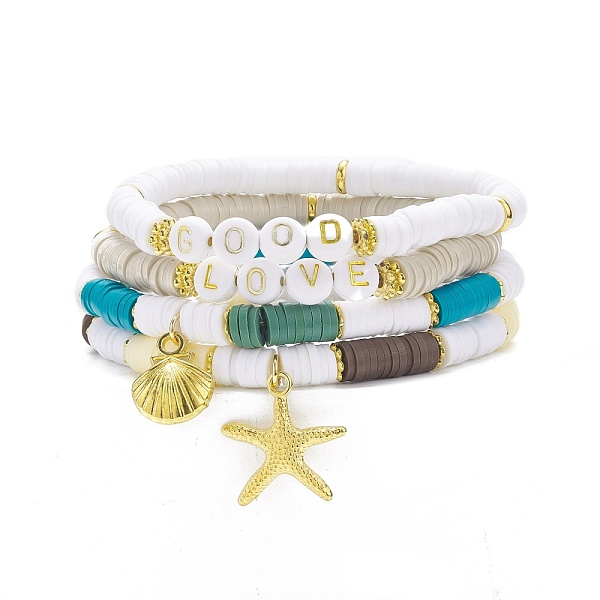 PandaHall 4Pcs 4 Style Handmade Polymer Clay Heishi Surfer Stretch Bracelets Set with Alloy Shell Starfish Charm, Word Good Love Preppy..., Multicolor
PandaHall 4Pcs 4 Style Handmade Polymer Clay Heishi Surfer Stretch Bracelets Set with Alloy Shell Starfish Charm, Word Good Love Preppy..., Multicolor