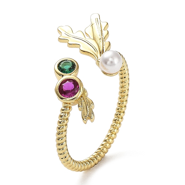 PandaHall Rack Plating Brass Micro Pave Cubic Zirconia Open Cuff Ring with Plastic Pearl Beaded, Leaf, Lead Free & Cadmium Free...
PandaHall Rack Plating Brass Micro Pave Cubic Zirconia Open Cuff Ring with Plastic Pearl Beaded, Leaf, Lead Free & Cadmium Free...