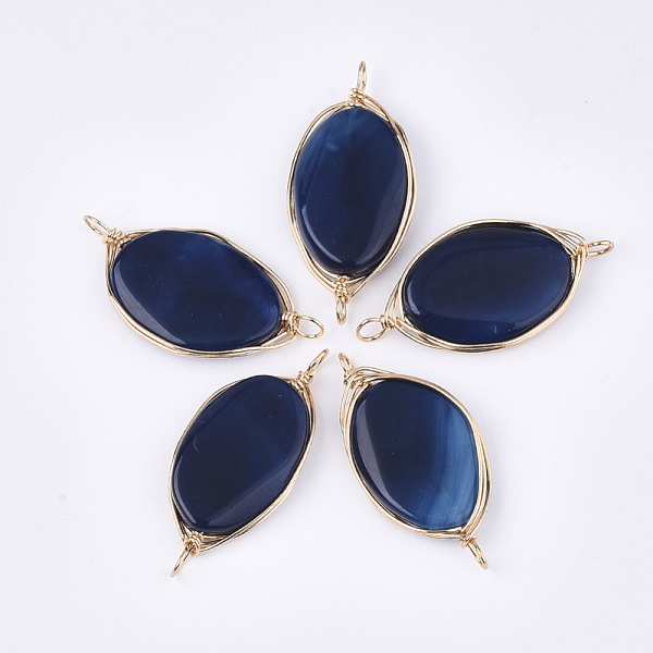 PandaHall Natural Agate Wire Wrapped Links connectors, with Iron Wire, Dyed, Oval, Golden, Prussian Blue, 45~60x20~30x5~8mm, Hole: 4mm...
PandaHall Natural Agate Wire Wrapped Links connectors, with Iron Wire, Dyed, Oval, Golden, Prussian Blue, 45~60x20~30x5~8mm, Hole: 4mm...