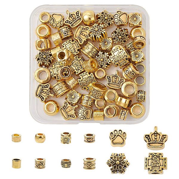 PandaHall 60Pcs 12 Style Tibetan Style Alloy European Beads, Large Hole Beads, Mixed Shapes, Antique Golden, 7~12x4.5~13x4.5~9.5mm, Hole...
PandaHall 60Pcs 12 Style Tibetan Style Alloy European Beads, Large Hole Beads, Mixed Shapes, Antique Golden, 7~12x4.5~13x4.5~9.5mm, Hole...