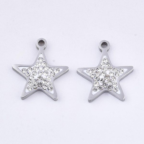 PandaHall 201 Stainless Steel Pendants, with Polymer Clay Crystal Rhinestone, Star Shape, Stainless Steel Color, 17x15x3mm, Hole: 1.6mm..., Clear
PandaHall 201 Stainless Steel Pendants, with Polymer Clay Crystal Rhinestone, Star Shape, Stainless Steel Color, 17x15x3mm, Hole: 1.6mm..., Clear