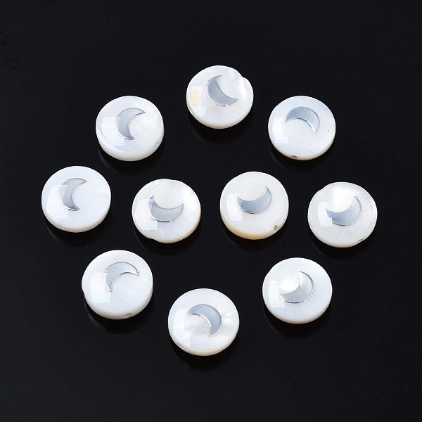 PandaHall Natural Freshwater Shell Beads, with Platinum Plated Brass Metal Embellishments, Flat Round with Moon, Platinum, 8x4.5mm, Hole...
PandaHall Natural Freshwater Shell Beads, with Platinum Plated Brass Metal Embellishments, Flat Round with Moon, Platinum, 8x4.5mm, Hole...