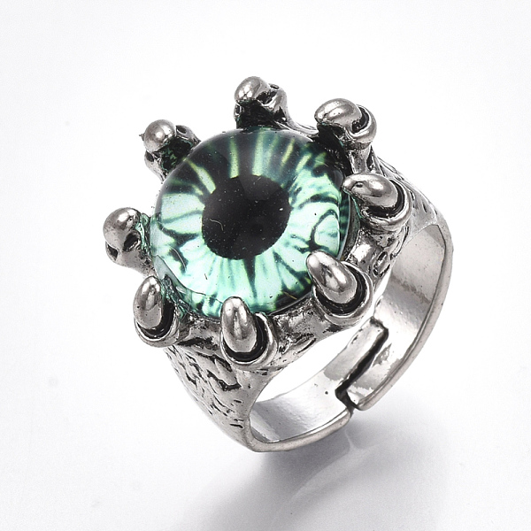 PandaHall Adjustable Alloy Glass Finger Rings, Wide Band Rings, Dragon Eye, Antique Silver, Medium Aquamarine, Size 8, 18mm Glass Green
PandaHall Adjustable Alloy Glass Finger Rings, Wide Band Rings, Dragon Eye, Antique Silver, Medium Aquamarine, Size 8, 18mm Glass Green