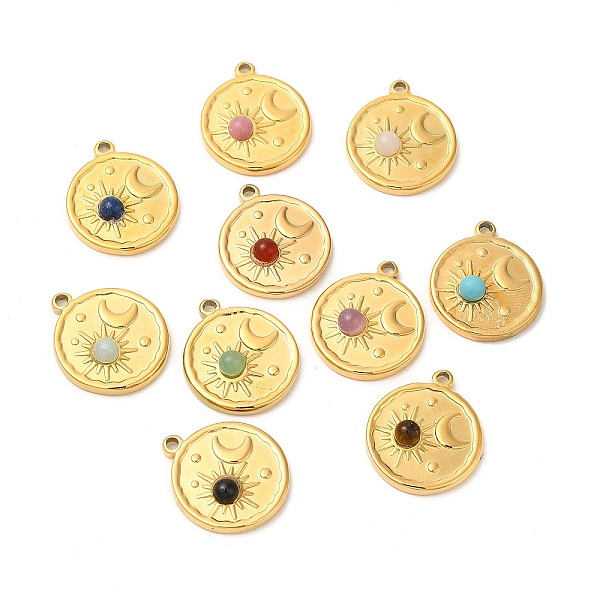 PandaHall Ion Plating(IP) 316 Stainless Steel Flat Round Pendants, Natural & Synthetic Mixed Gemstone Sun & Moon Charms, Real 24K Gold...
PandaHall Ion Plating(IP) 316 Stainless Steel Flat Round Pendants, Natural & Synthetic Mixed Gemstone Sun & Moon Charms, Real 24K Gold...
