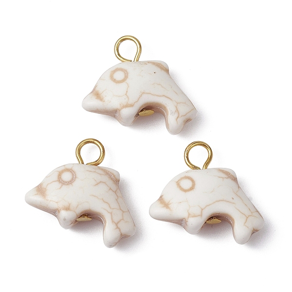 PandaHall Synthetic Turquoise Pendants, with Golden Plated Iron Loops, Dolphin Charms, Floral White, 15.5~16x19~19.5x6.5mm, Hole: 3.5mm...
PandaHall Synthetic Turquoise Pendants, with Golden Plated Iron Loops, Dolphin Charms, Floral White, 15.5~16x19~19.5x6.5mm, Hole: 3.5mm...