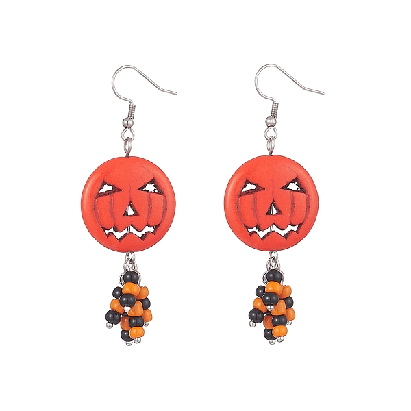 PandaHall Synthetic Turquoise Pumpkin Dangle Earrings with Seed Beaded, 316 Surgical Stainless Steel Jewelry for Halloween, Orange Red, 70mm...
PandaHall Synthetic Turquoise Pumpkin Dangle Earrings with Seed Beaded, 316 Surgical Stainless Steel Jewelry for Halloween, Orange Red, 70mm...