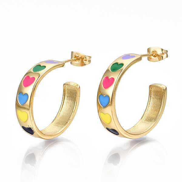 PandaHall Brass Enamel Stud Earrings, Half Hoop Earrings, with Ear Nuts, Nickel Free, Ring with Heart, Real 16K Gold Plated, Colorful...
PandaHall Brass Enamel Stud Earrings, Half Hoop Earrings, with Ear Nuts, Nickel Free, Ring with Heart, Real 16K Gold Plated, Colorful...