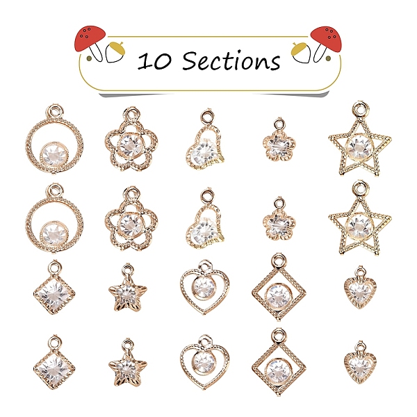PandaHall 100Pcs 10 Style Rack Plating Eco-Friendly Iron Charms, with Crystal Rhinestone, Mix-shaped, Light Gold, 10pcs/style...
PandaHall 100Pcs 10 Style Rack Plating Eco-Friendly Iron Charms, with Crystal Rhinestone, Mix-shaped, Light Gold, 10pcs/style...