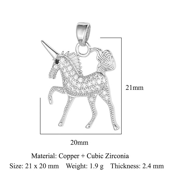 PandaHall Brass Micro Pave Cubic Zirconia Pendants, Unicorn Charms, Platinum, 21x20x2.4mm Brass+Cubic Zirconia Unicorn Green
PandaHall Brass Micro Pave Cubic Zirconia Pendants, Unicorn Charms, Platinum, 21x20x2.4mm Brass+Cubic Zirconia Unicorn Green