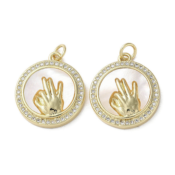 PandaHall Gesture Theme Brass Micro Pave Cubic Zirconia Pendants, with Shell, Flat Round, Real 18K Gold Plated, 21.5x19x4mm, Hole: 3mm..., Clear
PandaHall Gesture Theme Brass Micro Pave Cubic Zirconia Pendants, with Shell, Flat Round, Real 18K Gold Plated, 21.5x19x4mm, Hole: 3mm..., Clear