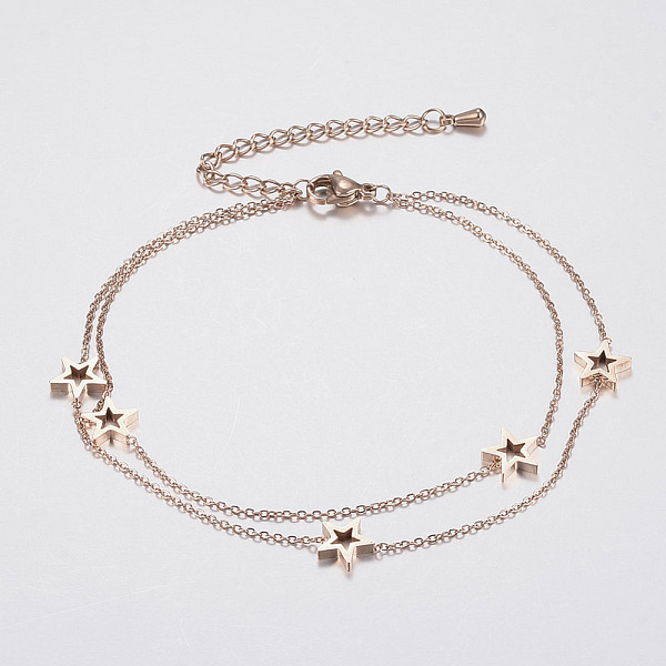 PandaHall 304 Stainless Steel Multi-Strand Anklets, with Lobster Claw Clasps, Star, Rose Gold, 8-5/8 inch(220mm) Stainless Steel
PandaHall 304 Stainless Steel Multi-Strand Anklets, with Lobster Claw Clasps, Star, Rose Gold, 8-5/8 inch(220mm) Stainless Steel