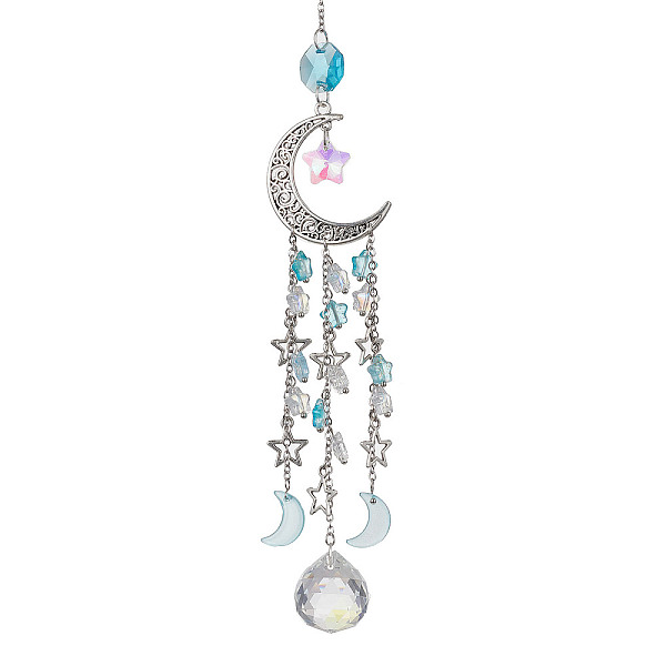 PandaHall Glass Pendant Decoration, with Alloy Hollow Moon & Star Charm, for Home Decoration, Dark Turquoise, 265mm Glass Moon
PandaHall Glass Pendant Decoration, with Alloy Hollow Moon & Star Charm, for Home Decoration, Dark Turquoise, 265mm Glass Moon