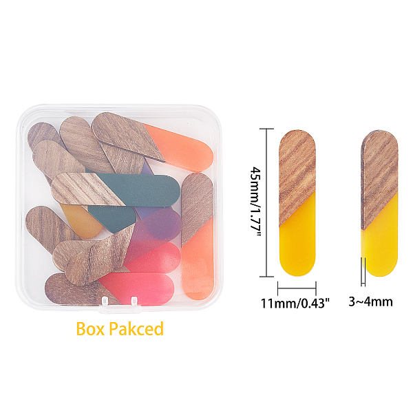 PandaHall SUPERFINDINGS Resin & Walnut Wood Cabochons, Oval, Mixed Color, 45x11x3~4mm, 12pcs/box Resin+Wood Oval Multicolor
PandaHall SUPERFINDINGS Resin & Walnut Wood Cabochons, Oval, Mixed Color, 45x11x3~4mm, 12pcs/box Resin+Wood Oval Multicolor