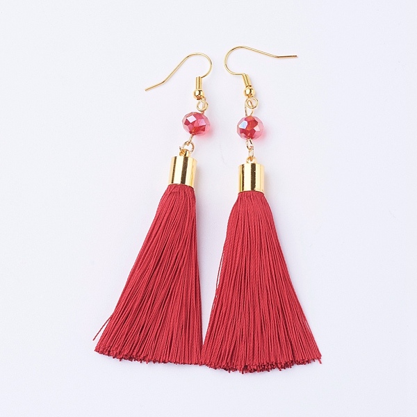 PandaHall Ice Silk Thread Tassel Dangle Earrings, with Glass Beads and Brass Earring Hooks, Golden, Red, 93mm, Pin: 0.6mm, Pendant: 75x8mm...
PandaHall Ice Silk Thread Tassel Dangle Earrings, with Glass Beads and Brass Earring Hooks, Golden, Red, 93mm, Pin: 0.6mm, Pendant: 75x8mm...