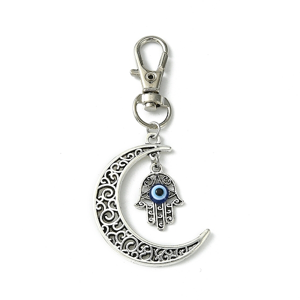 PandaHall Hamsa Hand & Moon Tibetan Style Alloy Pendant Decoration, with Resin Evil Eyes, Antique Silver, 72mm Alloy Moon
PandaHall Hamsa Hand & Moon Tibetan Style Alloy Pendant Decoration, with Resin Evil Eyes, Antique Silver, 72mm Alloy Moon