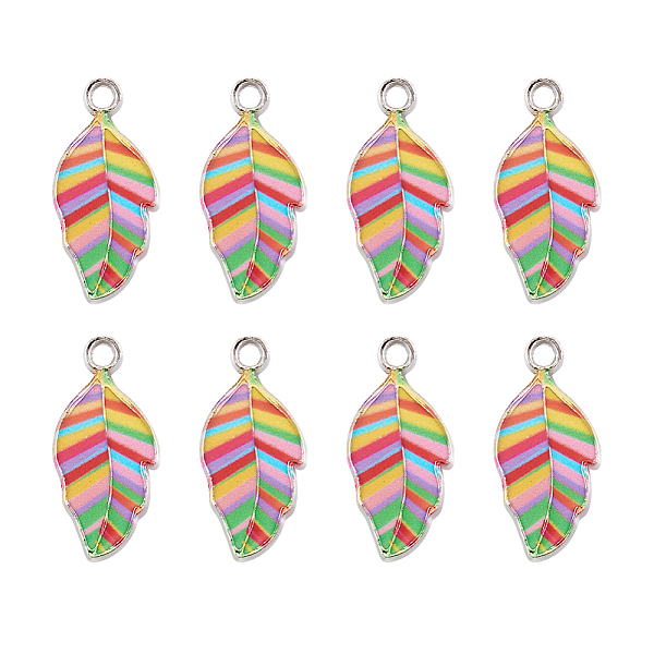 PandaHall Alloy Enamel Pendants, Leaf with Striped Pattern, Platinum, Colorful, 21.5x10x2mm, Hole: 2mm, 2pcs/Set Alloy+Enamel Leaf
PandaHall Alloy Enamel Pendants, Leaf with Striped Pattern, Platinum, Colorful, 21.5x10x2mm, Hole: 2mm, 2pcs/Set Alloy+Enamel Leaf