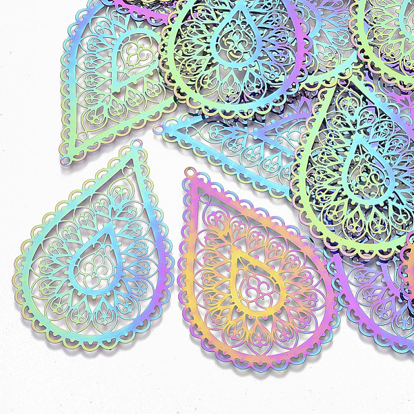 PandaHall Ion Plating(IP) 201 Stainless Steel Filigree Big Pendants, Etched Metal Embellishments, teardrop, Rainbow Color, 65x42x0.3mm, Hole...
PandaHall Ion Plating(IP) 201 Stainless Steel Filigree Big Pendants, Etched Metal Embellishments, teardrop, Rainbow Color, 65x42x0.3mm, Hole...