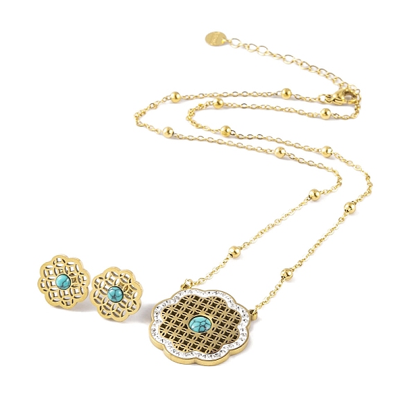 PandaHall Synthetic Turquoise Stud Earrings & Pendant Necklaces Sets, 304 Stainless Steel Rhinestone Jewelry Sets for Women, Flower, 450mm...
PandaHall Synthetic Turquoise Stud Earrings & Pendant Necklaces Sets, 304 Stainless Steel Rhinestone Jewelry Sets for Women, Flower, 450mm...