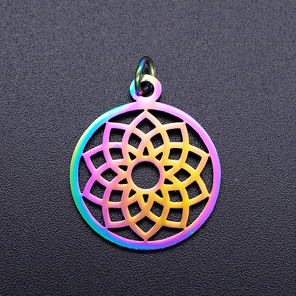 PandaHall Ion Plating(IP) 201 Stainless Steel Pendants, with Jump Rings, Chakra, Sahasrara, Ring with Flower, Rainbow Color, 22.5x19x1mm...
PandaHall Ion Plating(IP) 201 Stainless Steel Pendants, with Jump Rings, Chakra, Sahasrara, Ring with Flower, Rainbow Color, 22.5x19x1mm...