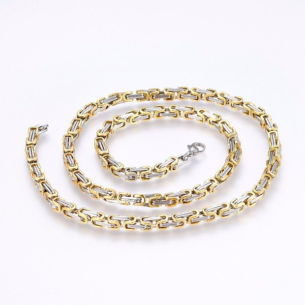 PandaHall 201 Stainless Steel Byzantine Chain Necklaces, with Lobster Claw Clasps, Golden & Stainless Steel Color, 23.6 inch(60cm), 5mm 201...
PandaHall 201 Stainless Steel Byzantine Chain Necklaces, with Lobster Claw Clasps, Golden & Stainless Steel Color, 23.6 inch(60cm), 5mm 201...