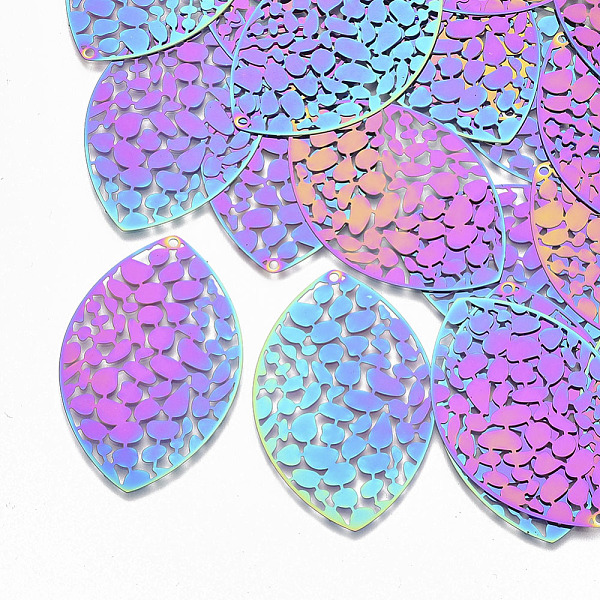 PandaHall Ion Plating(IP) 201 Stainless Steel Filigree Big Pendants, Etched Metal Embellishments, Leaf, Rainbow Color, 50x32x0.3mm, Hole...
PandaHall Ion Plating(IP) 201 Stainless Steel Filigree Big Pendants, Etched Metal Embellishments, Leaf, Rainbow Color, 50x32x0.3mm, Hole...