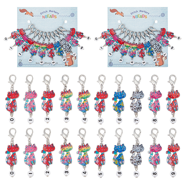PandaHall Alloy Enamel Cat with Number Pendant Locking Stitch Markers, Zinc Alloy Lobster Claw Clasps Stitch Marker, Mixed Color, 5.8cm, 10..., Multicolor
PandaHall Alloy Enamel Cat with Number Pendant Locking Stitch Markers, Zinc Alloy Lobster Claw Clasps Stitch Marker, Mixed Color, 5.8cm, 10..., Multicolor