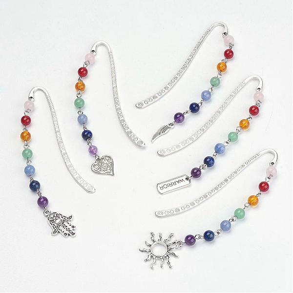 PandaHall Tibetan Style Alloy Bookmarks, with Mixed Gemstone Beads, Chakra Theme, Mixed Shapes, Antique Silver, 83.5x13x1.5mm Alloy
PandaHall Tibetan Style Alloy Bookmarks, with Mixed Gemstone Beads, Chakra Theme, Mixed Shapes, Antique Silver, 83.5x13x1.5mm Alloy