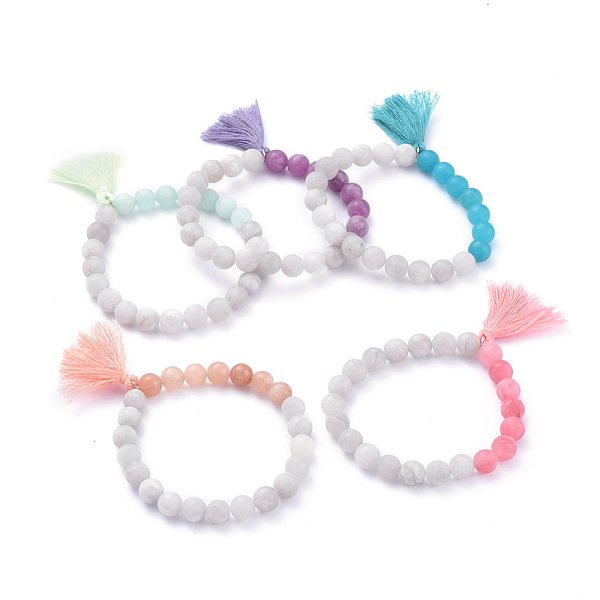 PandaHall Cotton Thread Tassel Charm Bracelets, with Frosted Natural White Jade(Dyed) Beads, Round, Mixed Color, Inner Diameter: 2-1/8 inch..., Multicolor
PandaHall Cotton Thread Tassel Charm Bracelets, with Frosted Natural White Jade(Dyed) Beads, Round, Mixed Color, Inner Diameter: 2-1/8 inch..., Multicolor