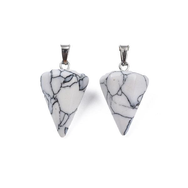 PandaHall Cone/Spike/Pendulum Synthetic Howlite Stone Pendants, with Platinum Plated Iron Findings, 25~27x14x14mm, Hole: 6x3mm Howlite Cone
PandaHall Cone/Spike/Pendulum Synthetic Howlite Stone Pendants, with Platinum Plated Iron Findings, 25~27x14x14mm, Hole: 6x3mm Howlite Cone