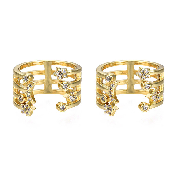 PandaHall Cubic Zirconia Moon and Star Open Cuff Rings, Real 18K Gold Plated Brass Chunky Ring for Women, Nickel Free, Clear, US Size 7 1/4...
PandaHall Cubic Zirconia Moon and Star Open Cuff Rings, Real 18K Gold Plated Brass Chunky Ring for Women, Nickel Free, Clear, US Size 7 1/4...