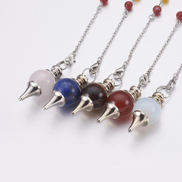 PandaHall Natural & Synthetic Mixed Stone Sphere Dowsing Pendulums, with Mixed Stone and Brass Findings, Chakra, Round, Platinum, 240~245mm...
PandaHall Natural & Synthetic Mixed Stone Sphere Dowsing Pendulums, with Mixed Stone and Brass Findings, Chakra, Round, Platinum, 240~245mm...