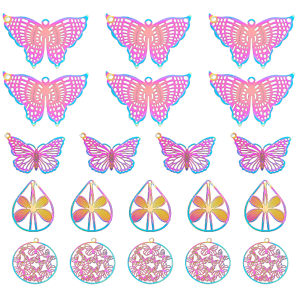 PandaHall 32Pcs 4 Style Ion Plating(IP) 201 Stainless Steel Filigree Pendants, Etched Metal Embellishments, Butterfly, Rainbow Color...
PandaHall 32Pcs 4 Style Ion Plating(IP) 201 Stainless Steel Filigree Pendants, Etched Metal Embellishments, Butterfly, Rainbow Color...