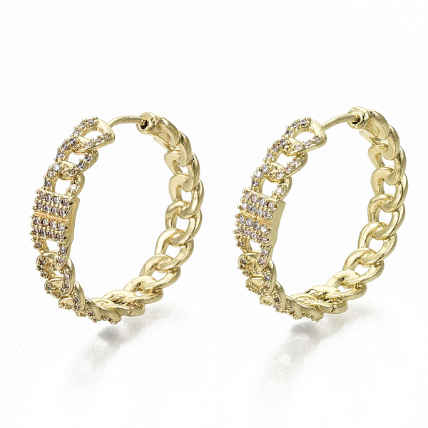 PandaHall Brass Micro Pave Clear Cubic Zirconia Huggie Hoop Earrings, Nickel Free, Curb Chain Shape, Real 18K Gold Plated, 30x6mm, Pin...
PandaHall Brass Micro Pave Clear Cubic Zirconia Huggie Hoop Earrings, Nickel Free, Curb Chain Shape, Real 18K Gold Plated, 30x6mm, Pin...