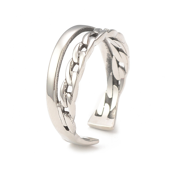 PandaHall 304 Stainless Steel Double Line Open Cuff Ring for Women, Stainless Steel Color, Inner Diameter: 18mm 304 Stainless Steel
PandaHall 304 Stainless Steel Double Line Open Cuff Ring for Women, Stainless Steel Color, Inner Diameter: 18mm 304 Stainless Steel