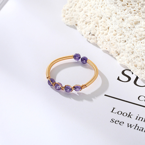 PandaHall Dyed Natural Jade Round Braided Bead Style Finger Ring, Light Gold Brass Wire Wrap Cuff Ring, Medium Purple, Inner Diameter: 19mm...
PandaHall Dyed Natural Jade Round Braided Bead Style Finger Ring, Light Gold Brass Wire Wrap Cuff Ring, Medium Purple, Inner Diameter: 19mm...