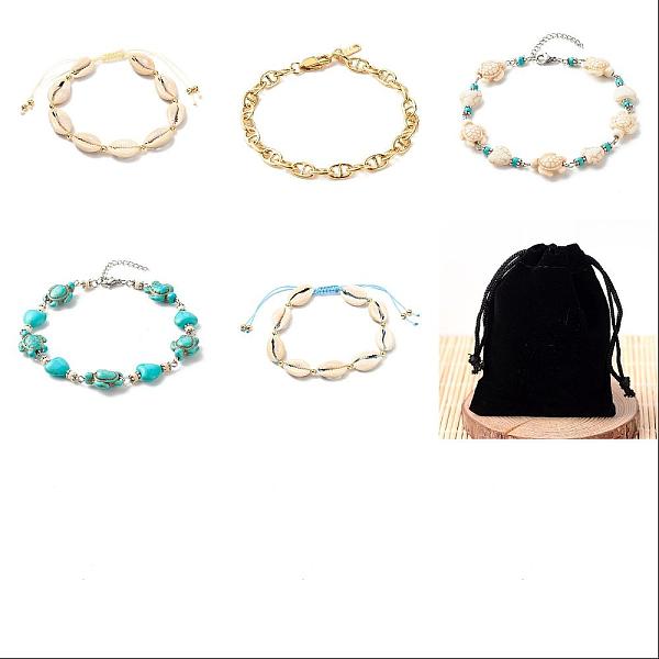 PandaHall 5Pcs 5 Style Natural Cowrie Shell Braided Bead Anklet Set, Tortoise Synthetic Turquoise Beaded Anklets with Brass Mariner Chain..., Multicolor
PandaHall 5Pcs 5 Style Natural Cowrie Shell Braided Bead Anklet Set, Tortoise Synthetic Turquoise Beaded Anklets with Brass Mariner Chain..., Multicolor