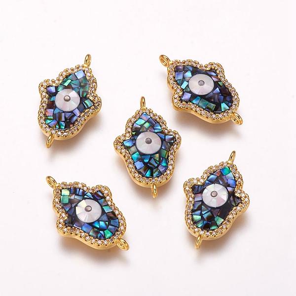 PandaHall Brass Micro Pave Cubic Zirconia Links, with Freshwater Shell, Hamsa Hand/Hand of Fatima/Hand of Miriam with Evil Eye, Golden...
PandaHall Brass Micro Pave Cubic Zirconia Links, with Freshwater Shell, Hamsa Hand/Hand of Fatima/Hand of Miriam with Evil Eye, Golden...