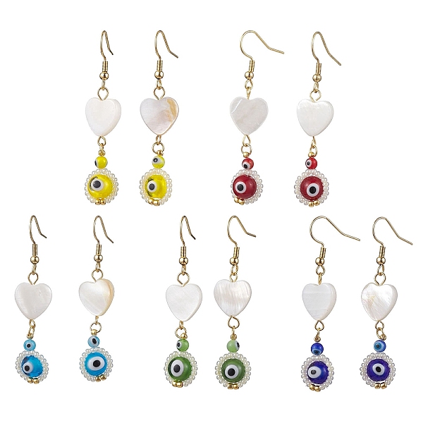 PandaHall Natural Shell Heart & Lampwork Evil Eye Dangle Earrings, Mixed Color, 55x12mm Shell Heart Multicolor
PandaHall Natural Shell Heart & Lampwork Evil Eye Dangle Earrings, Mixed Color, 55x12mm Shell Heart Multicolor