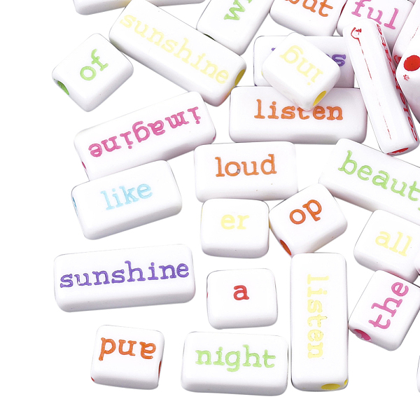 PandaHall White Acrylic Beads, Rectangle with Mixed Color Word, 12~24x10x6mm, Hole: 3mm, about 168pcs/200g Acrylic Mixed Shapes Multicolor
PandaHall White Acrylic Beads, Rectangle with Mixed Color Word, 12~24x10x6mm, Hole: 3mm, about 168pcs/200g Acrylic Mixed Shapes Multicolor
