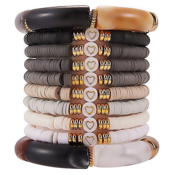 PandaHall 10Pcs 10 Style Handmade Polymer Clay Heishi Beaded Stretch Bracelets Set with Heart, Acrylic Chunky Curved Tube Bracelets for..., Black
PandaHall 10Pcs 10 Style Handmade Polymer Clay Heishi Beaded Stretch Bracelets Set with Heart, Acrylic Chunky Curved Tube Bracelets for..., Black