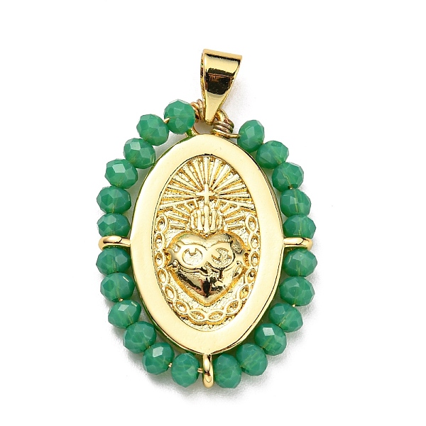 PandaHall Brass with Glass Pendants, Cadmium Free & Lead Free, Real 18K Gold Plated, Oval with Heart Pattern, Sea Green...
PandaHall Brass with Glass Pendants, Cadmium Free & Lead Free, Real 18K Gold Plated, Oval with Heart Pattern, Sea Green...