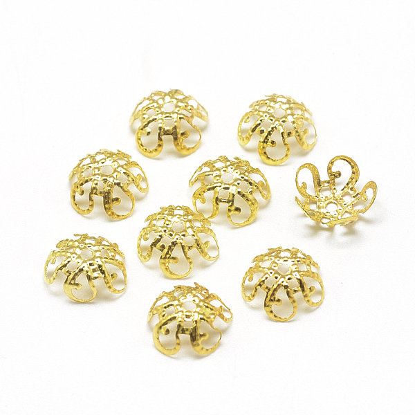 PandaHall Plated Iron Fancy Bead Caps, Flower, 5-Petal, Filigree, Golden, 9.5x4.5mm, Hole: 1mm Iron
PandaHall Plated Iron Fancy Bead Caps, Flower, 5-Petal, Filigree, Golden, 9.5x4.5mm, Hole: 1mm Iron