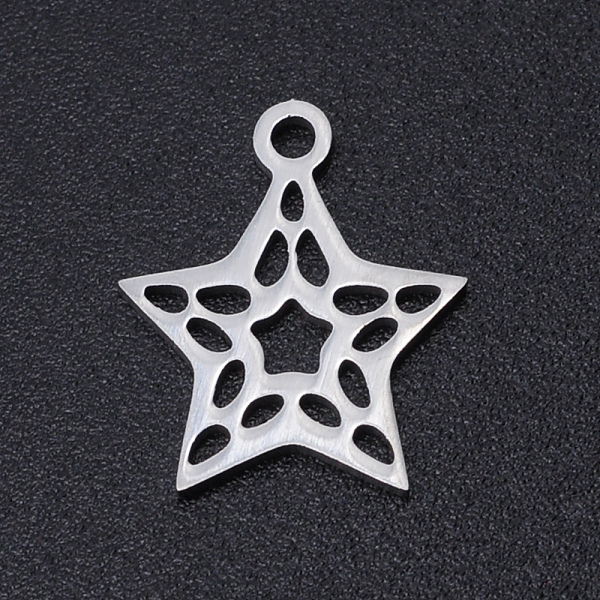 PandaHall 201 Stainless Steel Laser Cut Charms, Hollow Star, Stainless Steel Color, 14.5x12.5x1mm, Hole: 1.5mm 201 Stainless Steel Star
PandaHall 201 Stainless Steel Laser Cut Charms, Hollow Star, Stainless Steel Color, 14.5x12.5x1mm, Hole: 1.5mm 201 Stainless Steel Star