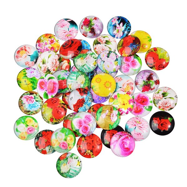 PandaHall Flower Printed Glass Cabochons, Half Round/Dome, Mixed Color, 25x7mm, 50pcs/box Glass Half Round Multicolor
PandaHall Flower Printed Glass Cabochons, Half Round/Dome, Mixed Color, 25x7mm, 50pcs/box Glass Half Round Multicolor